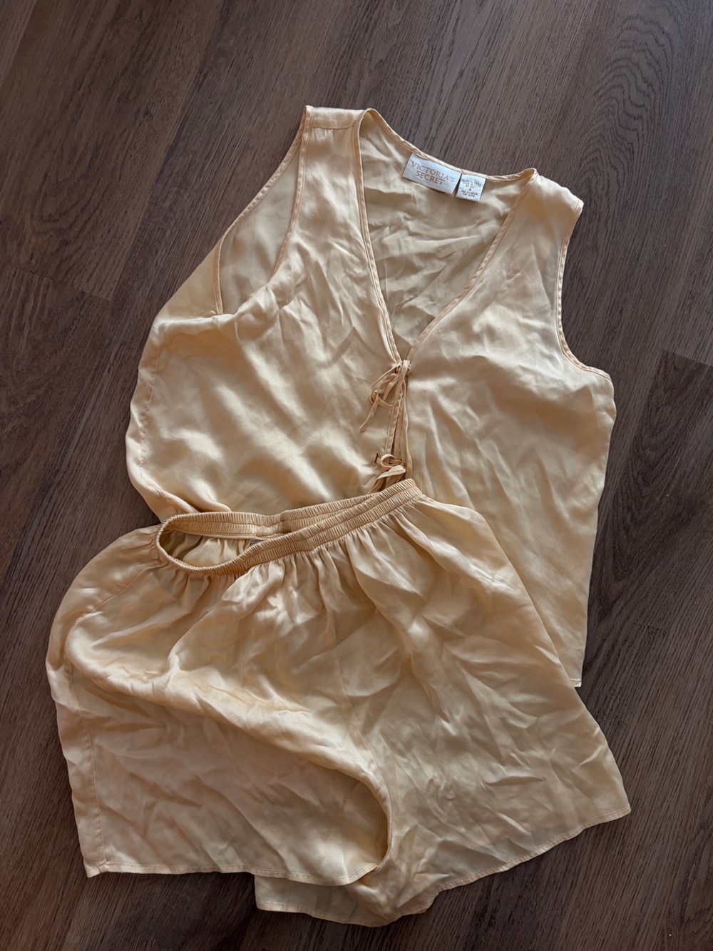 Silk butter yellow Drawstring Tank and Shorts Set